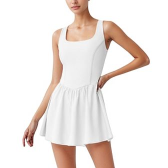 Women's Sleeveless Active Tennis Dress with Flowy Skirt and Crisscross Back Strap Detail