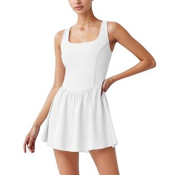 Women's Sleeveless Active Tennis Dress with Flowy Skirt and Crisscross Back Strap Detail