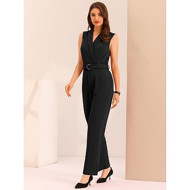 2 Packs Women's Sleeveless Shawl Collar Office Belted Cropped Jumpsuit Romper