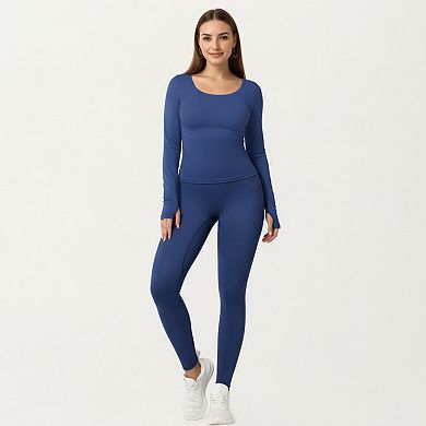 Women's High Waist Stretch Fit Full Length Leggings with Contour Waistband and Smooth Seam Detailing
