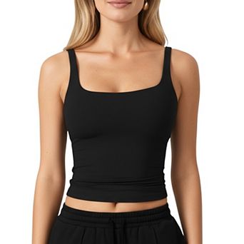 Women's Square Neck Ribbed Tank Top with Body-Hugging Fit