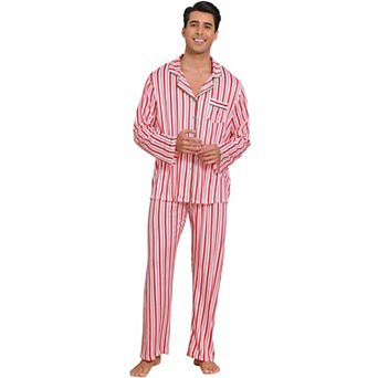Men's Family Matching Pajamas Sets Striped Notch Collar Button Down Long Sleeve Top and Pants