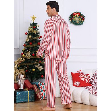 Men's Family Matching Pajamas Sets Striped Notch Collar Button Down Long Sleeve Top and Pants