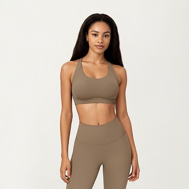 Women's Scoop Neck Racerback Sports Bra with Smooth Stretch Fabric and Supportive Fit