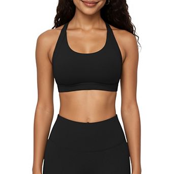 Women's Scoop Neck Racerback Sports Bra with Smooth Stretch Fabric and Supportive Fit