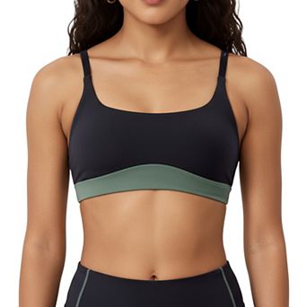 Women's Scoop Neck Colorblock Sports Bra with Adjustable Straps and Stretch Fit Fabric