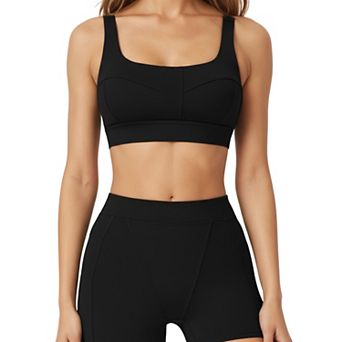 Women's Square Neck Sports Bra with Contour Seam Design and Wide Supportive Straps