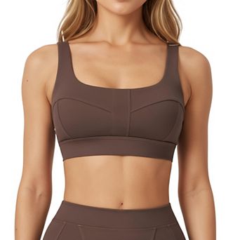 Women's Square Neck Sports Bra with Contour Seam Design and Wide Supportive Straps