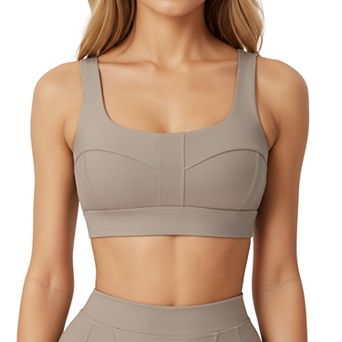 Women's Square Neck Sports Bra with Contour Seam Design and Wide Supportive Straps