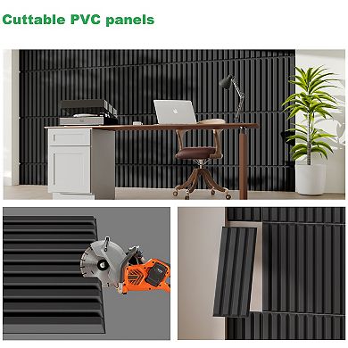 PVC Slat Wall Panel, 19.7 x 19.7in 3D Fluted Textured Panel Black, Suitable for Living Room