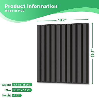 PVC Slat Wall Panel, 19.7 x 19.7in 3D Fluted Textured Panel Black, Suitable for Living Room