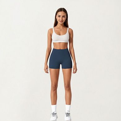 Women's High Waist Stretch Fit Athletic Shorts with Smooth Seam Detailing and Supportive Fabric
