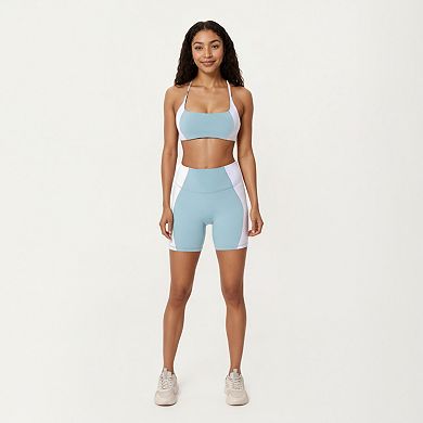 Women's Square Neck Colorblock Sports Bra with Spaghetti Straps and Stretch Fit Fabric