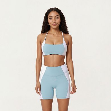 Women's Square Neck Colorblock Sports Bra with Spaghetti Straps and Stretch Fit Fabric