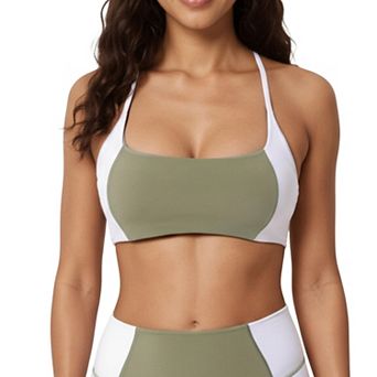 Women's Square Neck Colorblock Sports Bra with Spaghetti Straps and Stretch Fit Fabric