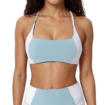 Women's Square Neck Colorblock Sports Bra with Spaghetti Straps and Stretch Fit Fabric