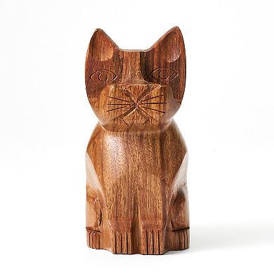 Cat Eyeglass Holder Stand - Hand Carved Wood