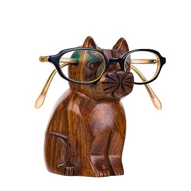 Cat Eyeglass Holder Stand - Hand Carved Wood