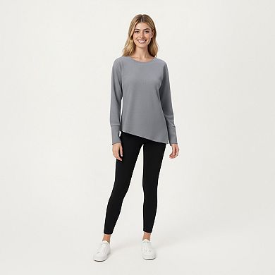 Women's Long Sleeve Asymmetrical Hem Pullover Top with Crew Neck and Relaxed Fit