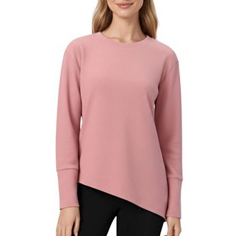 Women's Long Sleeve Asymmetrical Hem Pullover Top with Crew Neck and Relaxed Fit