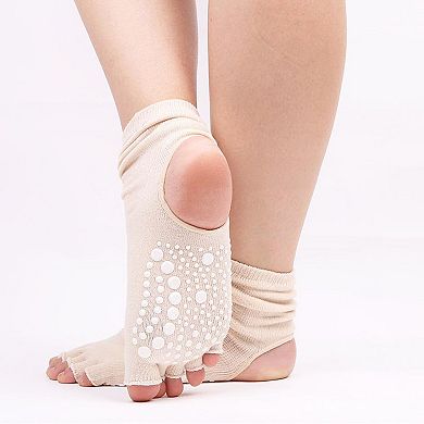 Women's Open Toe Grip Yoga Socks with Anti-Slip Sole and Cut-Out Instep Design