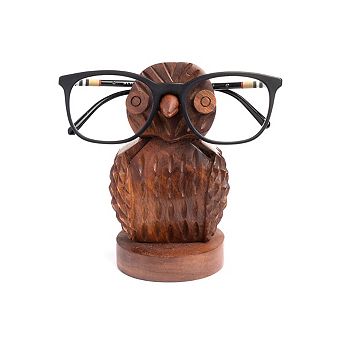 Owl Eyeglass Holder Stand - Hand Carved Wood