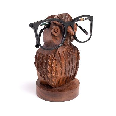 Owl Eyeglass Holder Stand - Hand Carved Wood