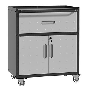 LOVMOR Sturdy and Durable Metal Tool Cabinet for Garage with Wheels Black and Gray