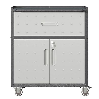 LOVMOR Sturdy and Durable Metal Tool Cabinet for Garage with Wheels Black and Gray
