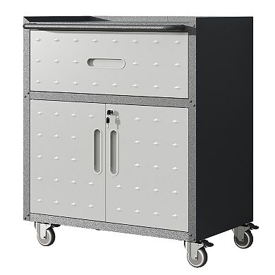 LOVMOR Sturdy and Durable Metal Tool Cabinet for Garage with Wheels Black and Gray