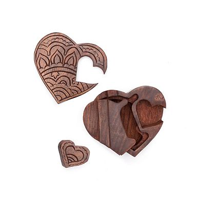 Heart Puzzle Box Jewelry Holder - Hand Carved Wood