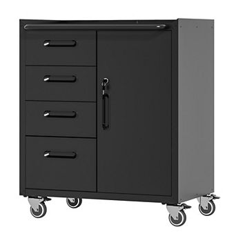 LOVMOR Sturdy Metal Tool Storage Cabinet with Wheels Black/Gray