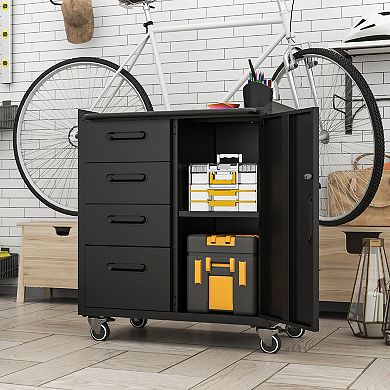 LOVMOR Sturdy Metal Tool Storage Cabinet with Wheels Black/Gray