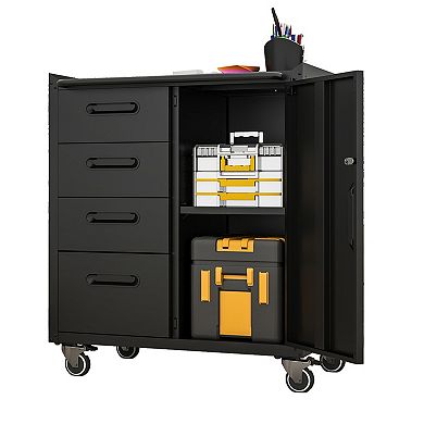 LOVMOR Sturdy Metal Tool Storage Cabinet with Wheels Black/Gray