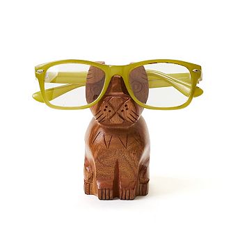 Dog Eyeglass Holder Stand - Hand Carved Wood