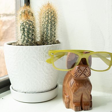 Dog Eyeglass Holder Stand - Hand Carved Wood