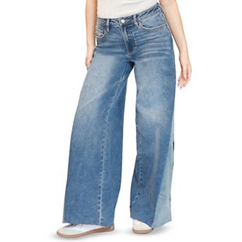 Juniors' madden girl Patchwork Wide Leg Jeans