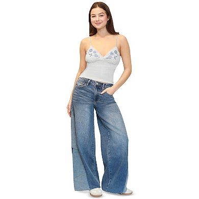 Juniors' madden girl Patchwork Wide Leg Jeans