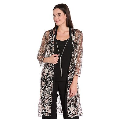 Women's R&M Richards 3-pc. Beaded Sequin Duster Pantsuit Set with Necklace