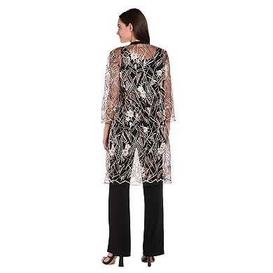 Women's R&M Richards 3-pc. Beaded Sequin Duster Pantsuit Set with Necklace