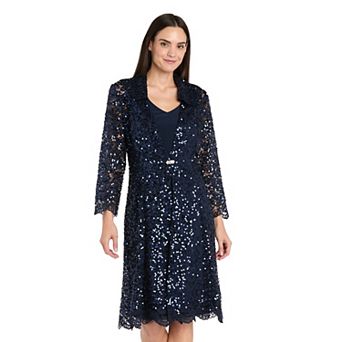 Women's R&M Richards 2 pc Stretch Sequin Jacket & Dress Set