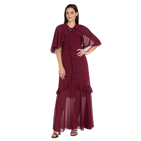 Женские платья R&M Women's R&M Richards 2 pc Chiffon Ruffle Caplet & Dress Set