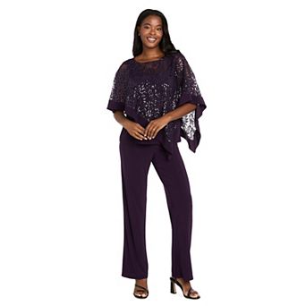 Women's R&M Richards 2 pc Sequin Poncho Top & Pants Set