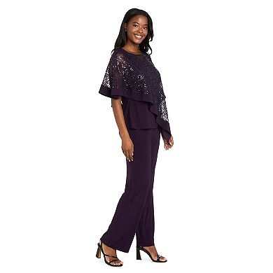Women's R&M Richards 2-Piece Sequin Poncho Top & Pants Set