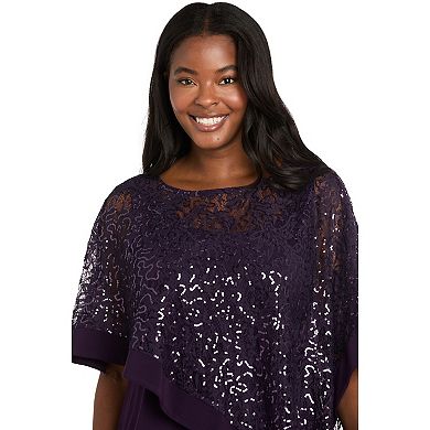Women's R&M Richards 2-Piece Sequin Poncho Top & Pants Set