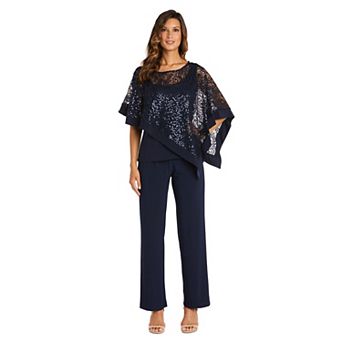 Women's R&M Richards 2 pc Sequin Poncho Top & Pants Set