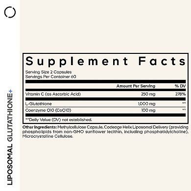 Codeage Liposomal Glutathione+ 1000mg, Coenzyme Q10, Antioxidant Support, 120 ct