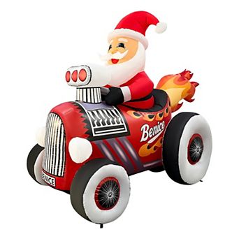 GOOSH 8FT Santa in Hot Rod Inflatable with LED Lights for Outdoor Christmas Yard Décor