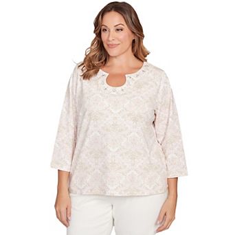 Hearts of Palm Plus Size Makin' Me Blush Printed 3/4 Sleeve Top With Horseshoe Neckline