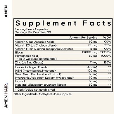 Amen Hair Vitamins, 10,000 mcg Biotin, Collagen, Vitamins, 60 ct